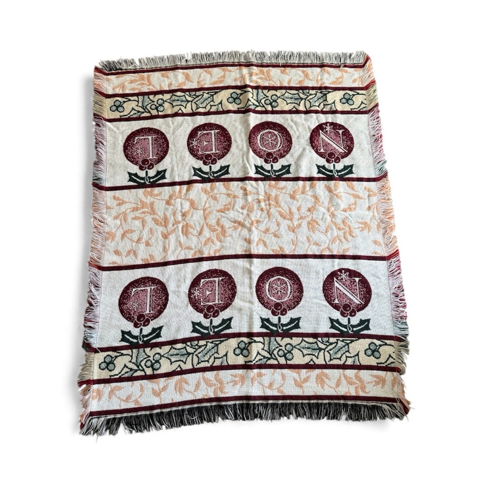 Festive Noel fringed reversible Tapestry Throw Blanket - Picture 2 of 6
